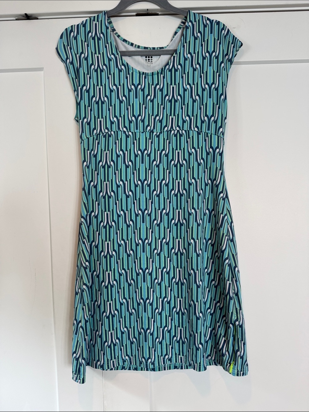 Title Nine Diamalete Teal and Navy Geometric Cap-Sleeve Dress